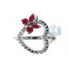 925 Sterling Silver 0.49 ct Ruby Diamond Open Heart Butterfly Womens Ring