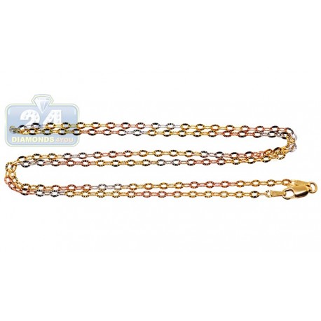 10K Three Tone Gold Womens Chain Necklace 24 Inches