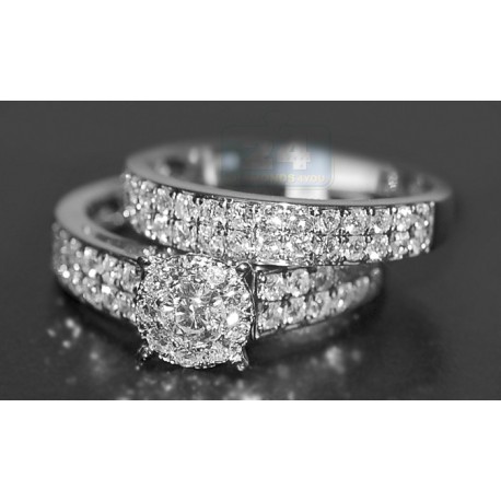 14K White Gold 1.37 ct Diamond Engagement Wedding Rings Set