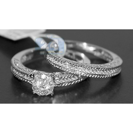 14K White Gold 0.64 ct Diamond Engagement Birdal Ring Set