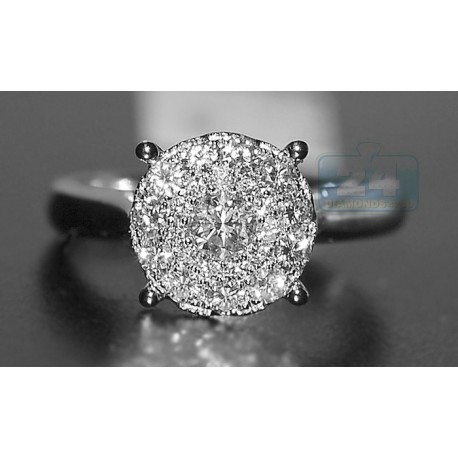 14K White Gold 0.76 ct Round Diamond Cluster Engagement Ring