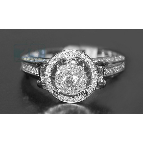 14K White Gold 1.35 ct Diamond Cluster Womens Antique Engagement Ring
