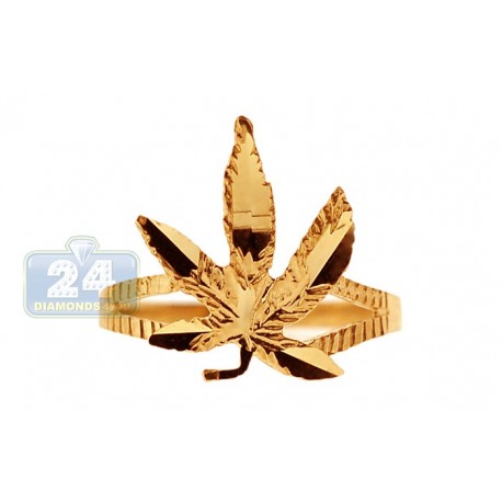 10K Yellow Gold Marijuana Leaf Womens Ring