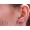 Womens Blue Diamond Cluster Flower Stud Earrings Sterling Silver