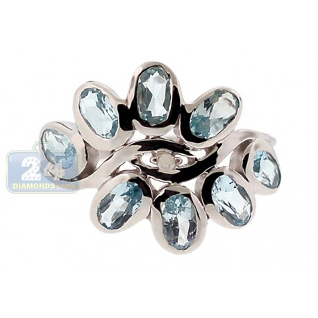 925 Sterling Silver 2.80 ct Multi Stone Blue Topaz Flower Womens Ring