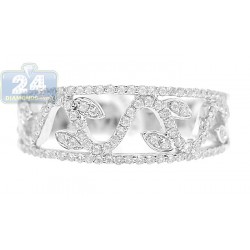 14K White Gold 0.43 ct Diamond Womens Vintage Floral Band Ring