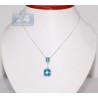Womens Blue Topaz Diamond Drop Pendant 14K White Gold 10.40ct