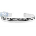 Oxidized Sterling Silver Floral Ornate Cuff Bracelet 7 mm 6 inches
