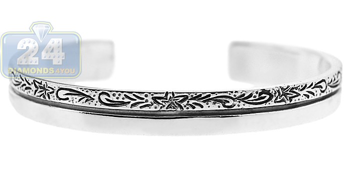 Womens Vintage Ornate Cuff Bracelet Oxidized Sterling Silver 6