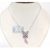 Womens Blue Pink Sapphire Butterfly Pendant 14K White Gold