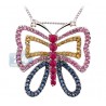 Womens Gemstone Diamond Butterfly Pendant 14K White Gold 2.19ct