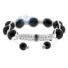925 Sterling Silver Grooved Black Onyx Bead Adjustable Bracelet