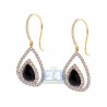 Womens Diamond Pear Shape Hook Earrings 14K Yellow Gold Ceramic