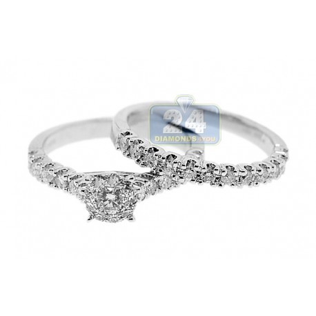 14K White Gold 1 ct Diamond Engagement Wedding Rings Set
