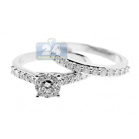 14K White Gold 1.13 ct Diamond Engagement Wedding Rings Set