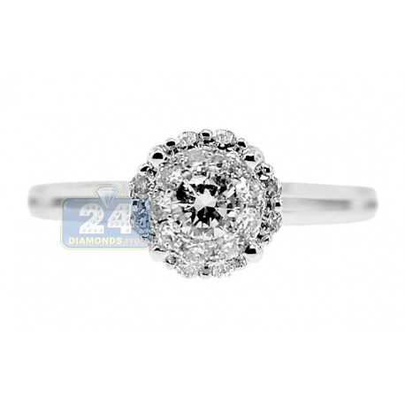 14K White Gold High Set 0.58 ct Diamond Cluster Engagement Ring