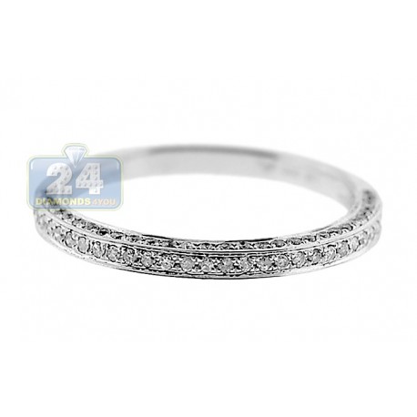 14K White Gold 0.30 ct 3 Row Diamond Womens Wedding Band Ring