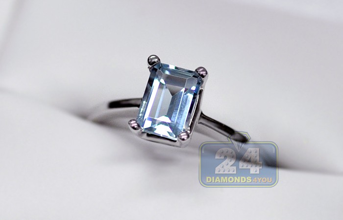 Details about   Women's Solitaire Ring 4 ct Emerald Cut Aquamarine 14k White Gold Over Silver 