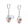 Womens Diamond Butterfly Drop Earrings 14K Two Tone Gold 1.18 ct