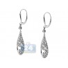 Womens Diamond Open Floral Drop Earrings 14K White Gold 0.89 ct