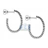 Womens Diamond J Shape Oval Hoop Earrings 14K White Gold 1.87 ct