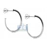 Womens 3 Row Diamond Oval J Hoop Earrings 14K White Gold 1 Inch