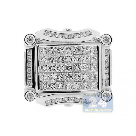 14K White Gold 6.38 ct Round Princess Cut Diamond Mens Ring