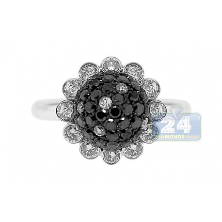 14K White Gold 2.10 ct Black Diamond Cluster Womens Flower Ring
