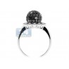 14K White Gold 2.10 ct Black Diamond Cluster Womens Flower Ring