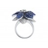 14K White Gold 7.95 ct Sapphire Diamond Womens Flower Ring