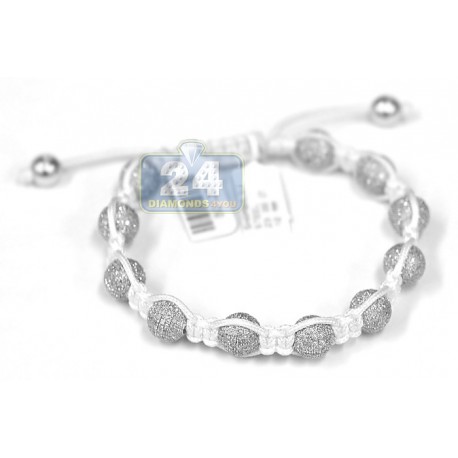 Diamond Bead Adjustable Shambala Bracelet 14K White Gold 16.50 ct