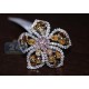 14K Gold 5.16 ct Fancy Yellow Brown White Diamond Flower Ring