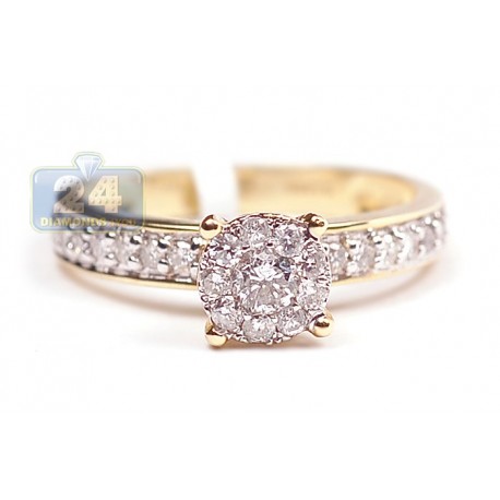14K Yellow Gold 0.60 ct Diamond Cluster Vintage Engagement Ring