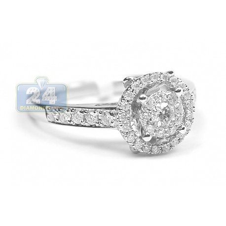 14K White Gold 0.59 ct Round Halo Diamond Vintage Engagement Ring