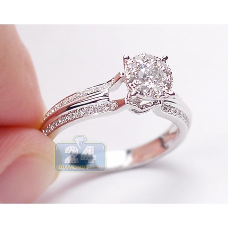 14K White Gold 0.51 ct Diamond Cluster Vintage Engagement Ring