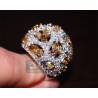 14K White Gold 7.68 ct Fancy Multicolored Diamond Openwork Dome Ring