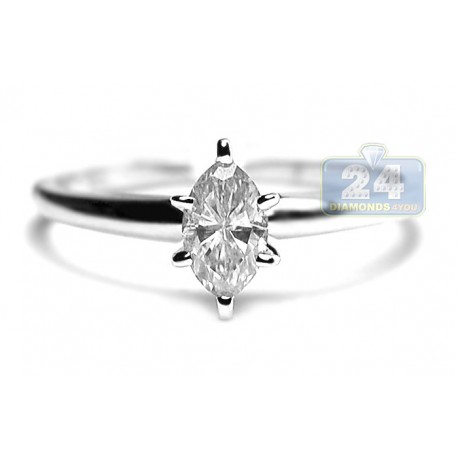 14K White Gold 0.45 ct Marquise Cut Diamond Solitaire Womens Engagement Ring