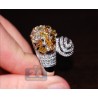 14K White Gold 5.68 ct Fancy Multicolored Diamond Womens Dome Ring