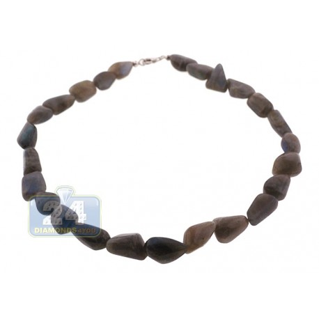 925 Sterling Silver Natural Labradorite Womens Necklace 18 Inches