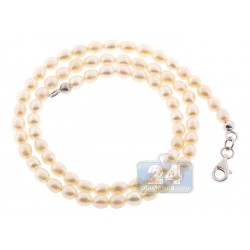 925 Sterling Silver Natural Pearl Womens Necklace 18 1/2 Inches