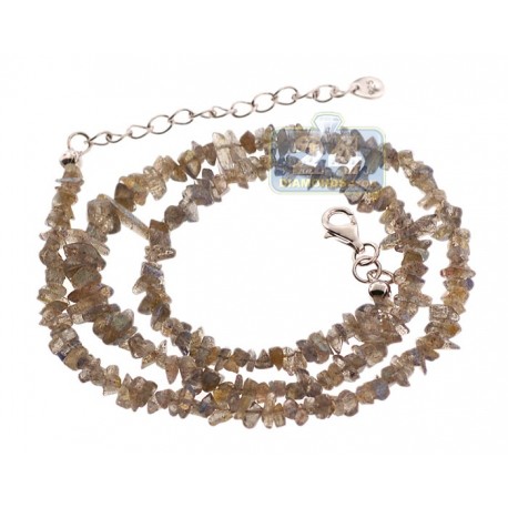 925 Sterling Silver Natural Uncut Labradorite Womens Necklace 18 Inches