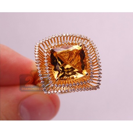 18K Yellow Gold 4.36 ct Citrine Diamond Abstract Cocktail Ring
