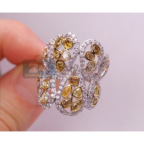 14K White Gold 4.28 ct Fancy Yellow Diamond Womens Vintage Ring
