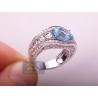 14K White Gold 5.10 ct Blue Topaz Diamond Womens Vintage Ring