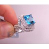 14K White Gold 10.95 ct Blue Topaz Diamond Womens Cocktail Ring