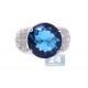 14K White Gold 12.70 ct Blue Topaz Diamond Cocktail Ring