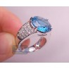 14K White Gold 12.70 ct Blue Topaz Diamond Womens Cocktail Ring