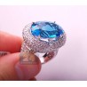 14K White Gold 25.15 ct Blue Topaz Diamond Womens Cocktail Ring