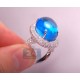 14K White Gold 31.55 ct Cabochon Blue Topaz Diamond Womens Ring