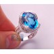 14K White Gold 18.04 ct Oval Blue Topaz Diamond Cocktail Ring